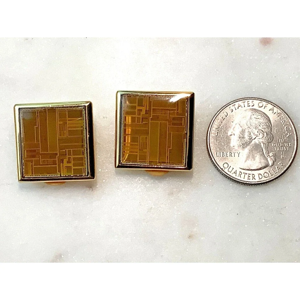 Intel Earrings Pentium CPU Chip Signed Rare Jewelry 90s Tech History Computers